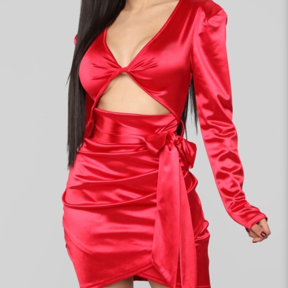 Red satin party dress